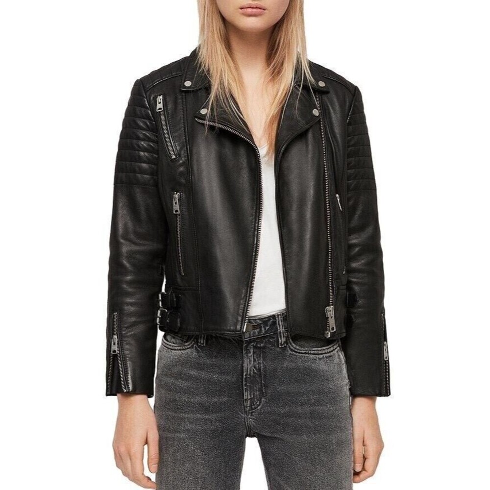 ALL SAINTS Papin Black Leather Biker Jacket -‎ Size UK 2 EU 30 US 0